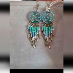 Beautiful Genuine Indian Handmade beaded earrings - turquoise beaded